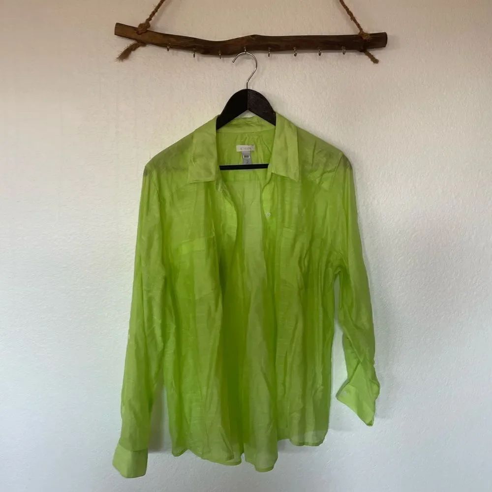 Neon green button up - Picture 2 of 5